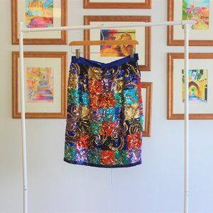Vintage Oleg Cassini Color Block Sequined Skirt S